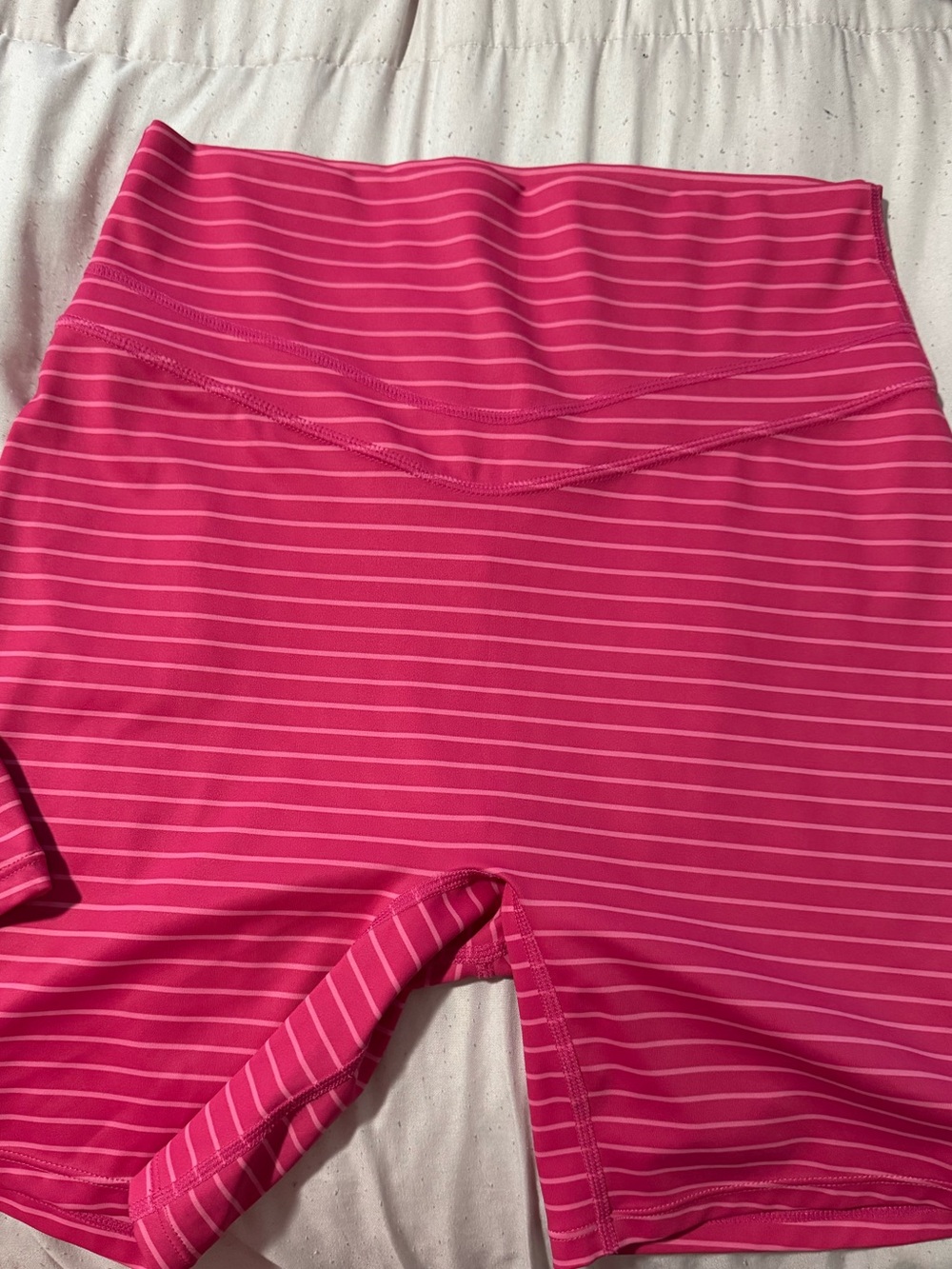 High-Rise Pink Striped Women’s Bike Shorts